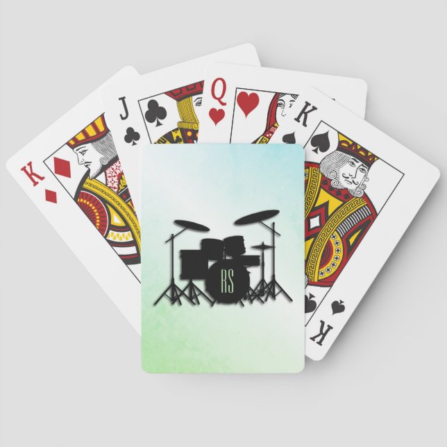 Monogram Drum Set Green Poker Cards (Back)