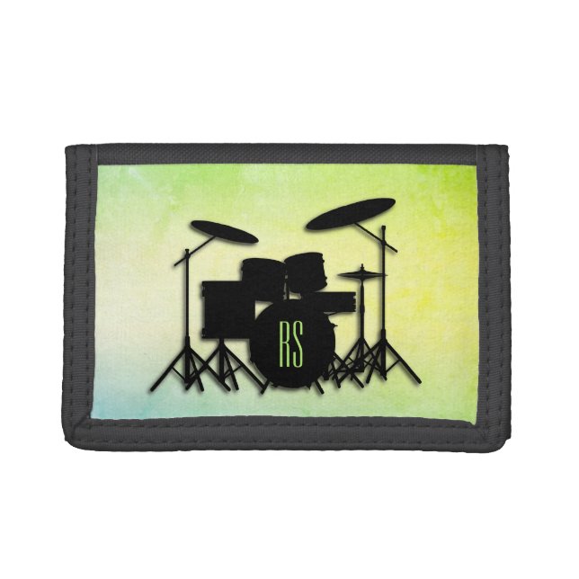 Monogram Drum Set Green Tri-fold Wallet (Front)