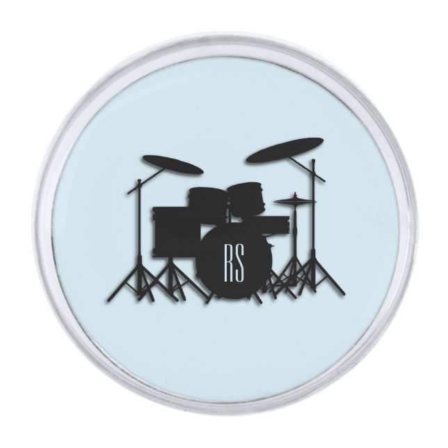 Monogram Drum Set Gunmetal Finish Lapel Pin (Front)