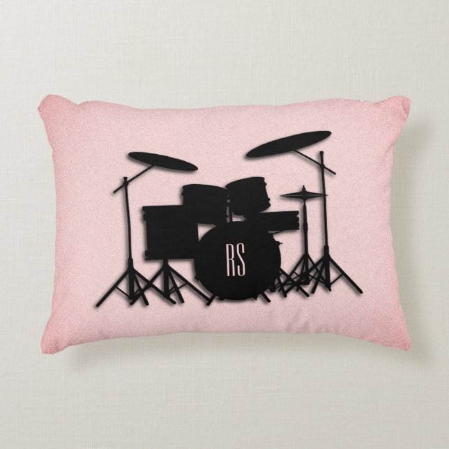 Monogram Drum Set Music Design  Accent Pillow (Front)