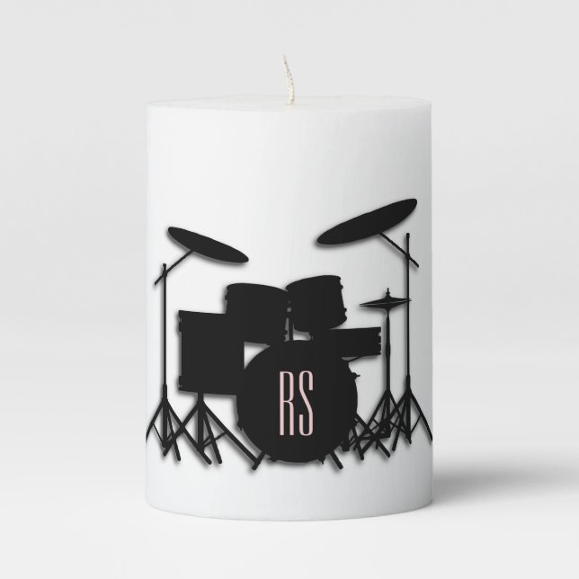 Monogram Drum Set Music Design  Pillar Candle (Front)