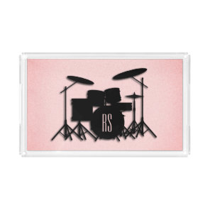 Monogram Drum Set Music Design Pink  Acrylic Tray