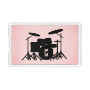 Monogram Drum Set Music Design Pink Acrylic Tray