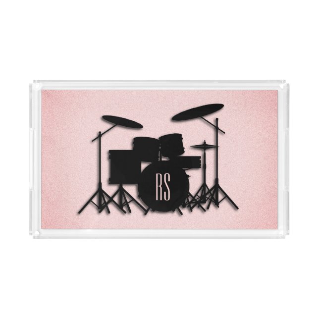 Monogram Drum Set Music Design Pink  Acrylic Tray (Front)