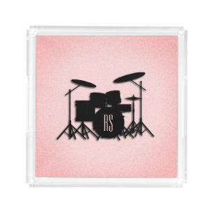 Monogram Drum Set Music Design Pink  Acrylic Tray