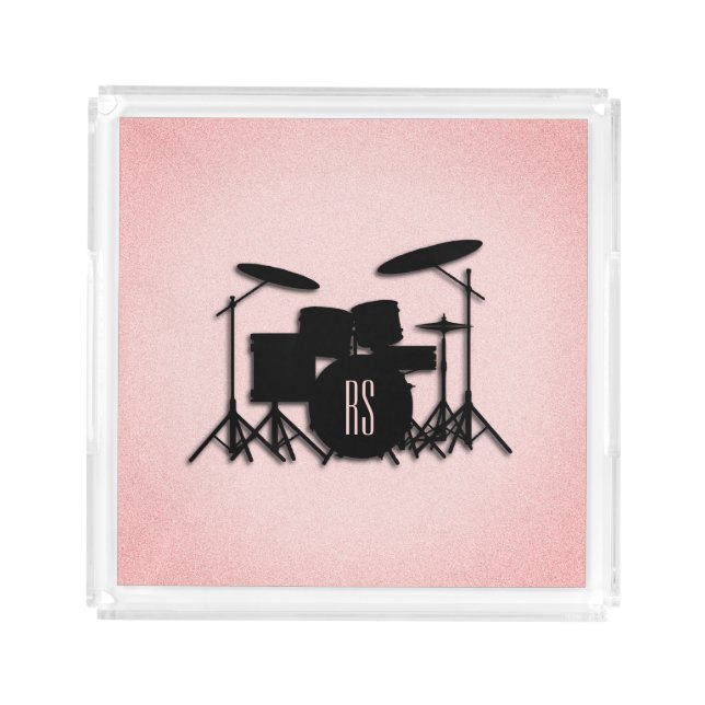 Monogram Drum Set Music Design Pink  Acrylic Tray (Front)