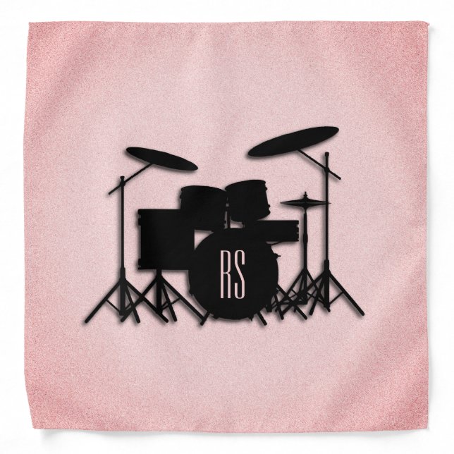 Monogram Drum Set Music Design Pink  Bandana (Front)