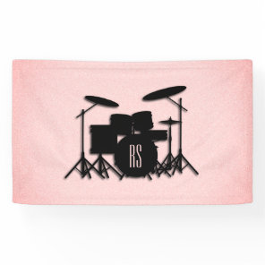 Monogram Drum Set Music Design Pink  Banner