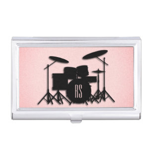 Monogram Drum Set Music Design Pink  Business Card Case