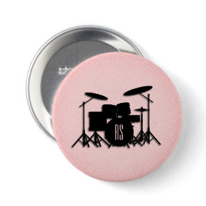 Monogram Drum Set Music Design Pink  Button