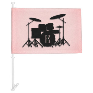 Monogram Drum Set Music Design Pink Car Flag
