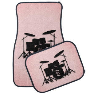 Monogram Drum Set Music Design Pink  Car Floor Mat