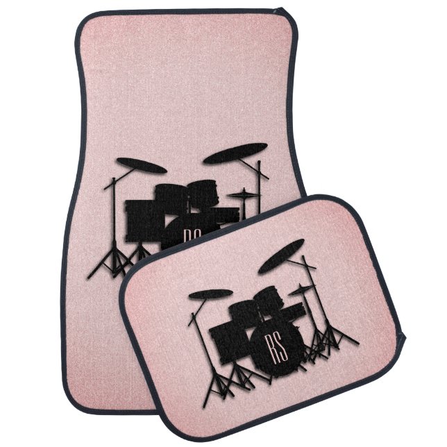 Monogram Drum Set Music Design Pink  Car Floor Mat (Set)