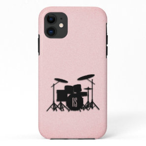 Monogram Drum Set Music Design Pink  iPhone 11 Case