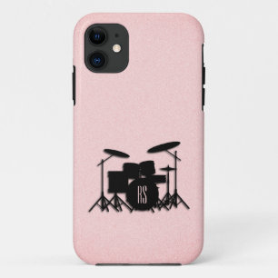 Monogram Drum Set Music Design Pink iPhone 11 Case