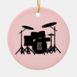 Monogram Drum Set Music Design Pink  Ceramic Ornament