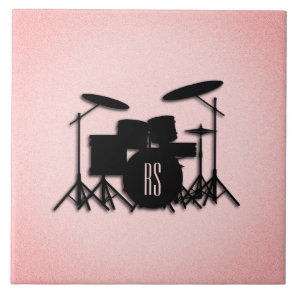 Monogram Drum Set Music Design Pink  Ceramic Tile