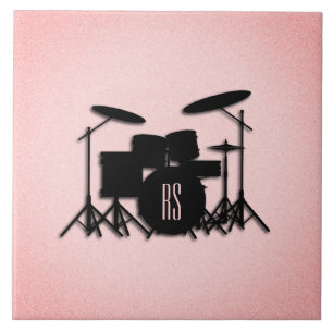 Monogram Drum Set Music Design Pink Ceramic Tile