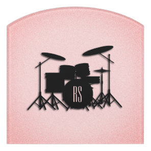 Monogram Drum Set Music Design Pink  Door Sign