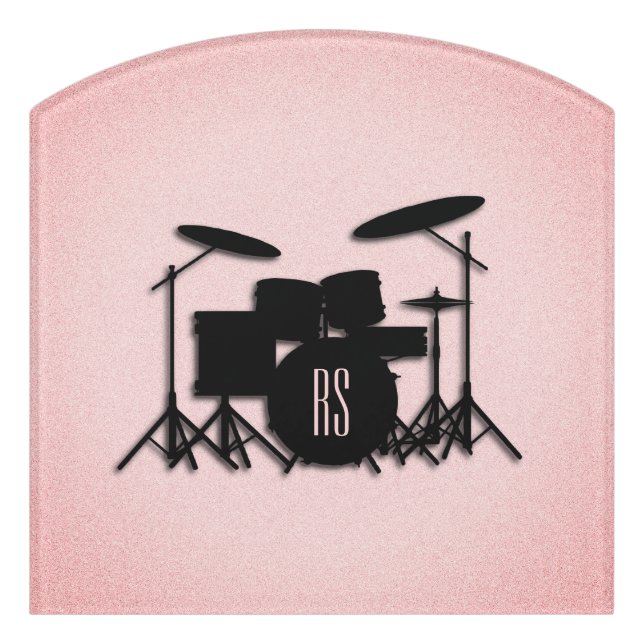 Monogram Drum Set Music Design Pink  Door Sign (Contour Front)