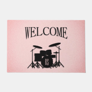 Monogram Drum Set Music Design Pink  Doormat