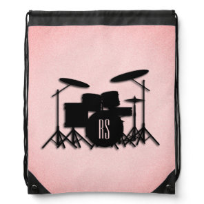 Monogram Drum Set Music Design Pink  Drawstring Bag