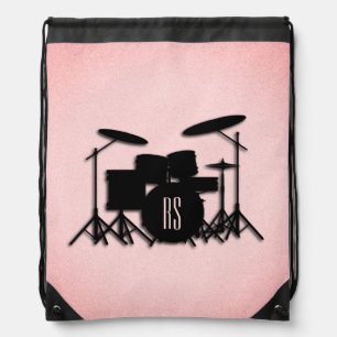 Monogram Drum Set Music Design Pink  Drawstring Bag