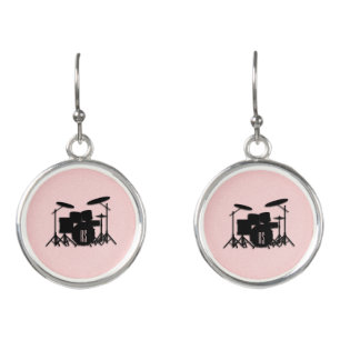 Monogram Drum Set Music Design Pink  Earrings