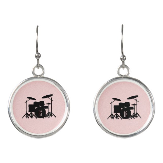 Monogram Drum Set Music Design Pink  Earrings (Front)