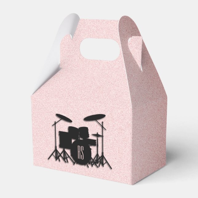 Monogram Drum Set Music Design Pink  Favor Boxes (Front Side)