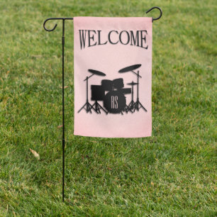 Monogram Drum Set Music Design Pink Garden Flag