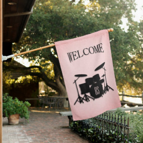 Monogram Drum Set Music Design Pink  House Flag