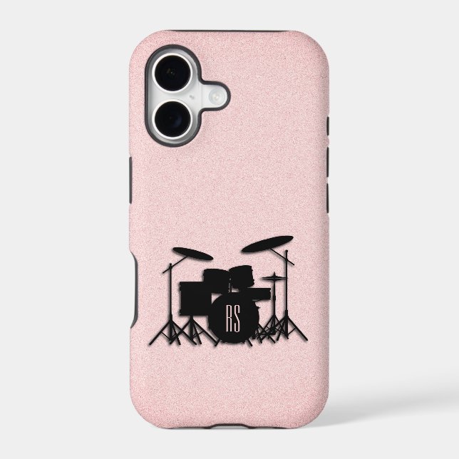 Monogram Drum Set Music Design Pink  Iphone Case (Back)