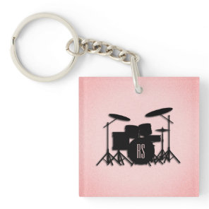 Monogram Drum Set Music Design Pink  Keychain