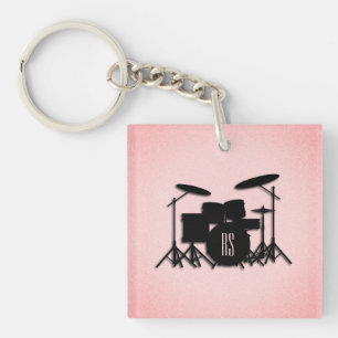 Monogram Drum Set Music Design Pink Keychain