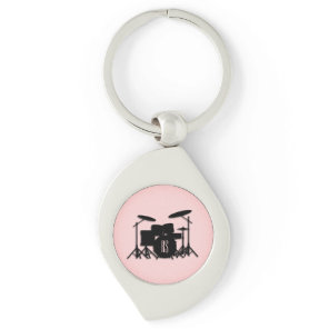 Monogram Drum Set Music Design Pink  Keychain