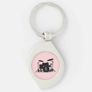 Monogram Drum Set Music Design Pink Keychain