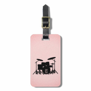 Monogram Drum Set Music Design Pink  Luggage Tag