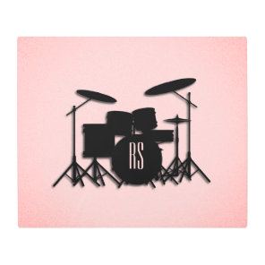 Monogram Drum Set Music Design Pink  Metal Print