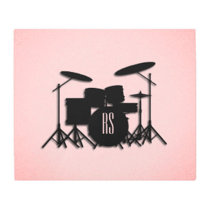 Monogram Drum Set Music Design Pink Metal Print