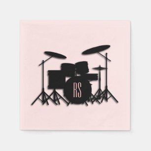 Monogram Drum Set Music Design Pink  Napkins