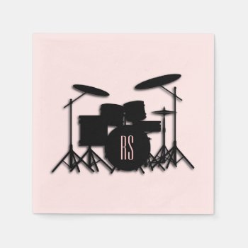 Monogram Drum Set Music Design Pink  Napkins by LwoodMusic at Zazzle