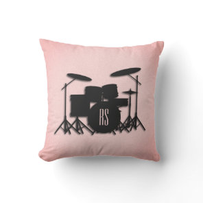 Monogram Drum Set Music Design Pink  Outdoor Pillow