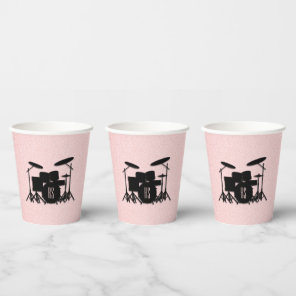 Monogram Drum Set Music Design Pink  Paper Cups