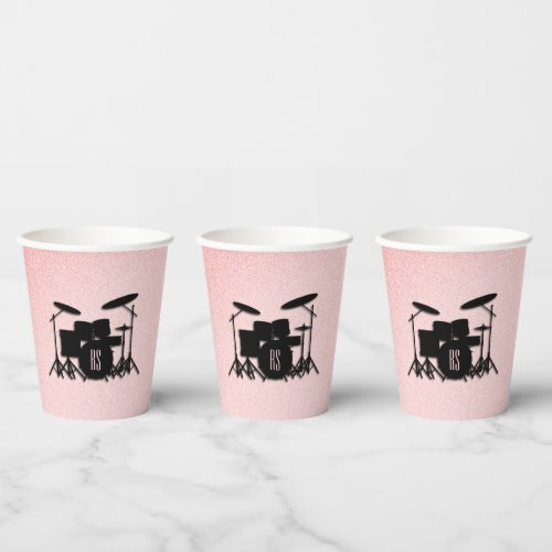 Monogram Drum Set Music Design Pink  Paper Cups
