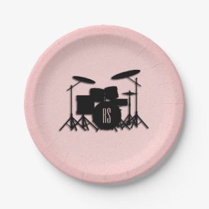 Monogram Drum Set Music Design Pink  Paper Plates