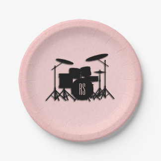 Monogram Drum Set Music Design Pink  Paper Plates