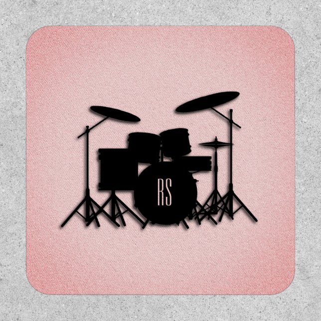 Monogram Drum Set Music Design Pink  Patch (Front)