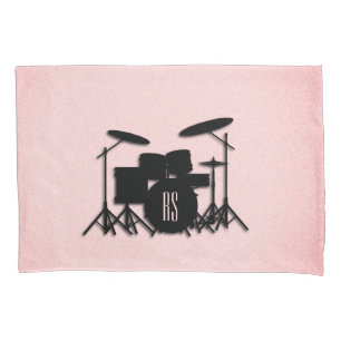 Monogram Drum Set Music Design Pink Pillow Case