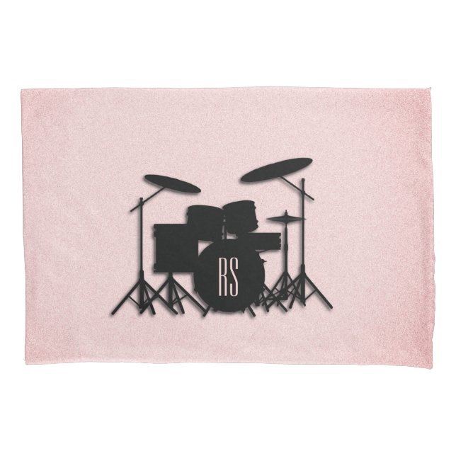 Monogram Drum Set Music Design Pink  Pillow Case (Front)